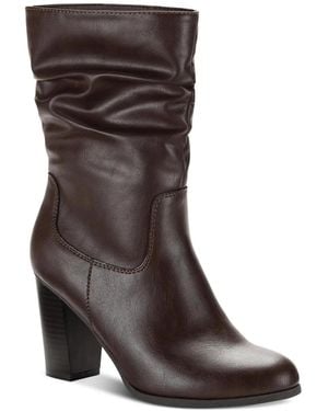 Style & Co. Style & Co Saraa Boots Faux Leather Block Heel Mid-Calf Lion255 - Brown