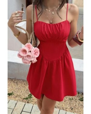 TRUEDAMES Sleeveless Lace Trim Corset Mini Dress - Red