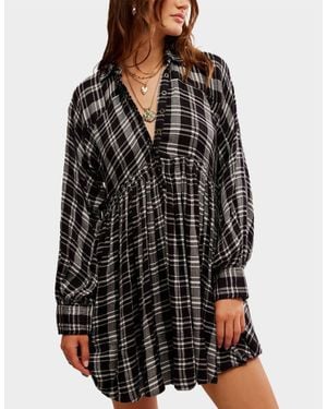 Free People Plaid Hoffman Mini Dress - Black