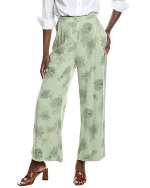 Gracia Elastic Waist Wide Leg Linen-Blend Pant - Green