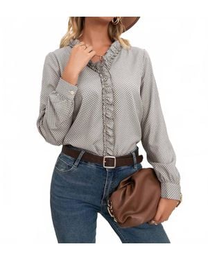 Epretty Polka Dot Ruffle Blouse - Gray