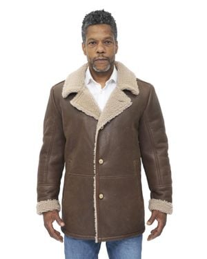 Infinity Leather Classic Sheepskin Leather Crombie Jacket-Kimberley - Brown