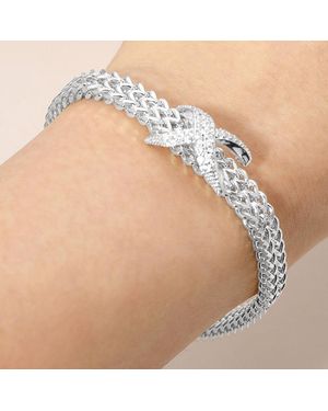 Fashnzfab Cz Pave Crisscross Charm Accent Textured Mesh Chain Magnetic Bracelet - Natural
