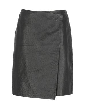 Loulou de Saison Textured Leather Miniskirt With Front Button Fastening - Gray