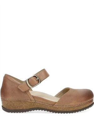Dansko Mae Burnished Suede Mary Jane Clogs - Brown