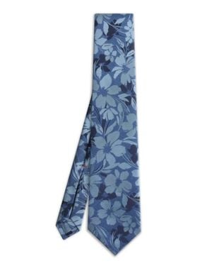 Isaia Silk And Linen 7 Fold Tie - Blue