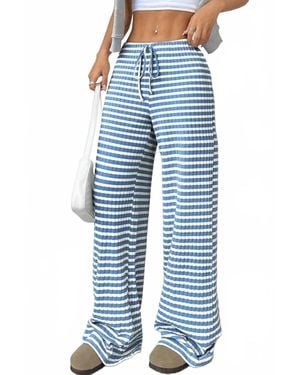 Ninexis Summer Striped Wide Leg Drawstring Pants - Blue