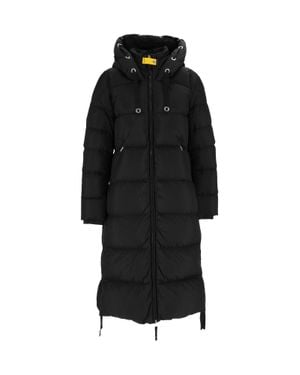 Parajumpers Long Hooded Down Coat With Quilted Design And Adjustable Features - Black