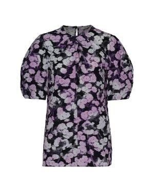 Erdem Short Sleeve Matelassse Floral Top - Purple