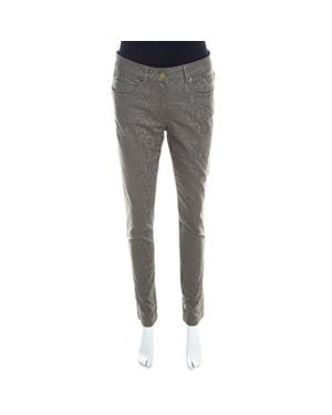 ESCADA Floral Jacquard Stretch Denim Skinny Jeans - Gray