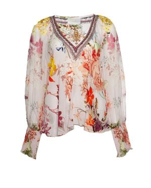 CAMILLA Floral Printed Blouse With Strass - Pink