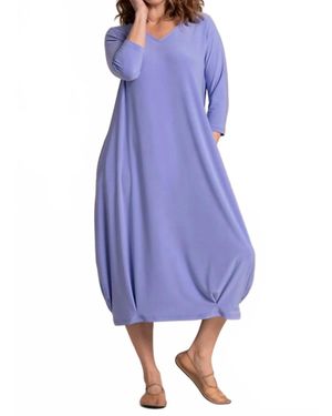 Sympli V-Neck Narrow Lantern Dress - Purple