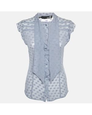 Love Moschino Fil Coupe Silk Frill Sheer Top - Blue