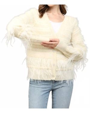 Fate Feather Trim Wool Blend Cardigan - Natural
