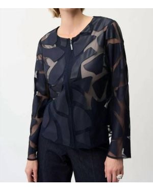 Joseph Ribkoff Faux Leather And Mesh Jacket - Blue
