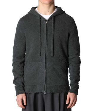 Roberto Collina Cappuccio Con Zip Textured Knit Hooded Zip-Through Knit - Gray