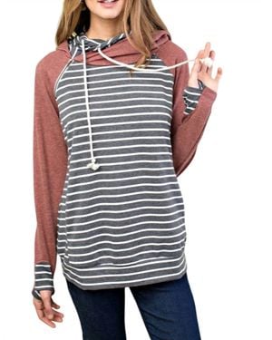 Main Strip Colorblock Double Hood Hoodie - Gray