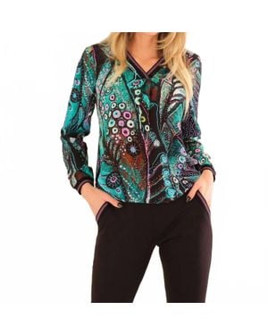 Dolcezza Peacock V-Neck Long Sleeve Top - Black