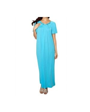 Shadowline Lingerie Flower Petal Embroidery Flutter Sleeves Long Gown - Blue