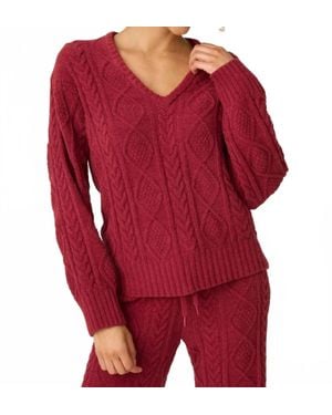 Pj Salvage Cozy Chenille Cable Knit Top - Red