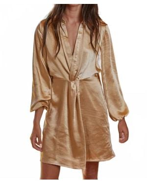 By Together Satin Collar Long Sleeve Dress - Brown