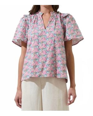 Sugarlips Gemalee Eyelet Mei Split Neck Top - Multicolor