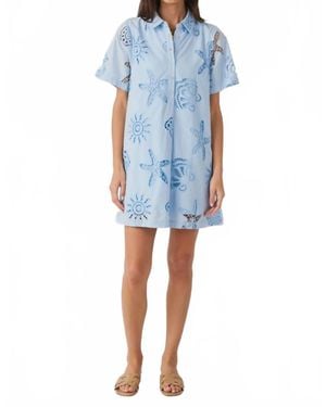 Jodifil Short Sleeves Eyelet Summer Dress - Blue