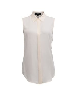 Theory Georgette Sleeveless Button-Up Blouse - Gray