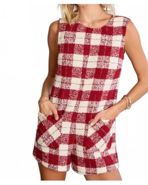 Day + Moon Mulled Wine Tweed Pocket Romper - Red