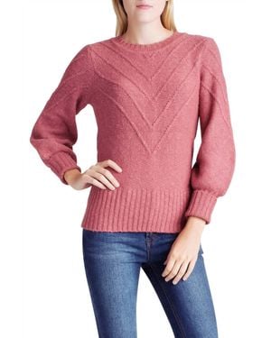 Kensie Variegated Cotton Blend Long Sleeve Sweater - Red