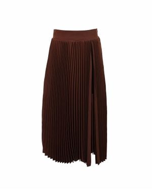 Theo the Label Atlas Pleated High Slit Skirt - Brown