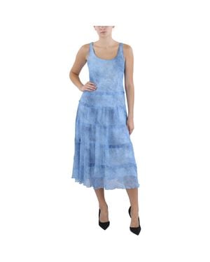 Jones New York Petites Printed Chiffon Midi Dress - Blue