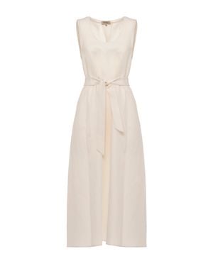 Woolrich Ivory Linen Blend Midi Dress With Matching Belt - Natural