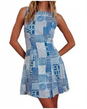 One And Only Collective Mosaic Art Print Mini Dress - Blue