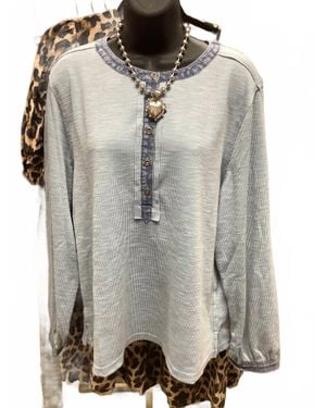 Jodifil Rib Knit Casual Henley Top - Gray