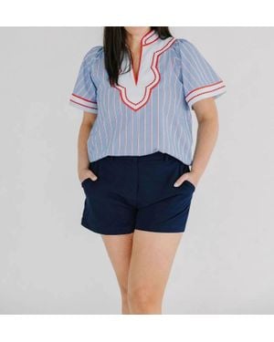 Thml Americana Wide Sleeve Striped Pattern Top - Blue