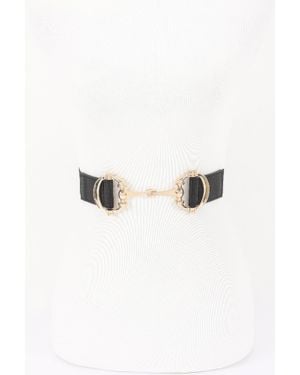 Fashnzfab Vegan Leather Metal Buckle Elastic Belt - Black