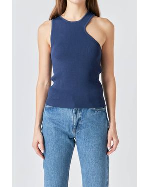 Endless Rose Asymmetric Cutout Rib Knit Tank Top - Blue