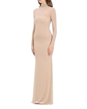alma sanchez Long Tulle Dress With High Neckline And Sparkling Embellishments - Natural