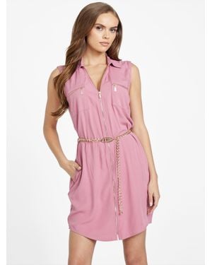 Guess Elina Woven Zip Dress - Pink
