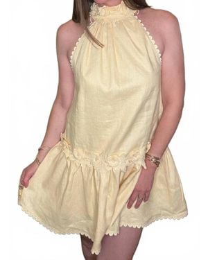 2.7 August Apparel English Factory Halter Flower Detail Mini Dress - Natural
