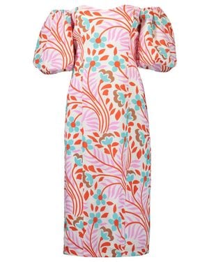 RHODE Karima Linen Puff Sleeve Midi Dress, Lago Vine - Red