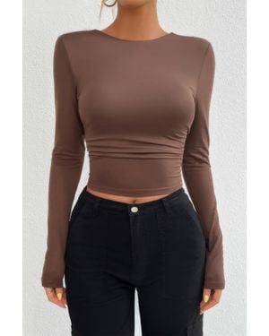 TRUEDAMES Plain Long Sleeve Open Back Slim Fit Top - Brown