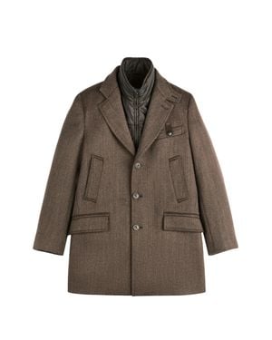 Fay Structured Coat With Tailored Silhouette And Quilted Vest - Brown