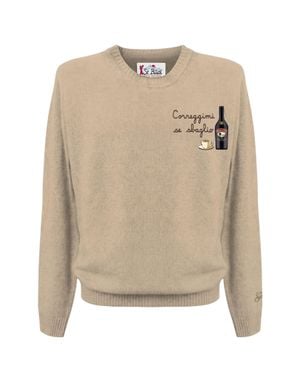 MC2 Saint Barth Wool Cashmere Blend Crewneck Light Sweater - Natural