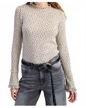 Easel Floral Printed Thermal Fitted Top - Gray