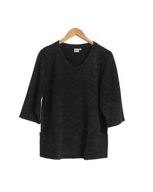 Focus Fashion Mineral Wash Cotton Jacquard Top - Black