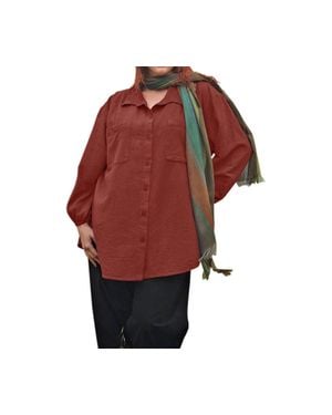 On The Plus Side Long Sleeve Button Up Shirt - Red