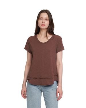 Wilt Short Sleeve Mock Layer Raw Hem Tee - Brown
