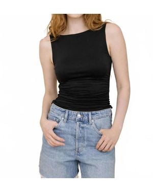 The Workshop Boat Neck Sleeveless Ruched Knit Top - Black